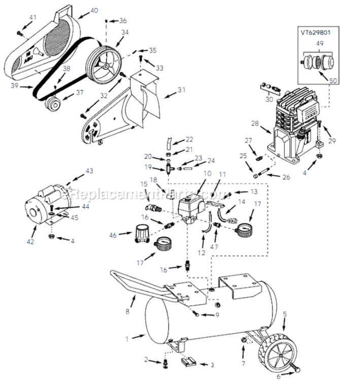 Page A Diagram and Parts List for VT619604 2001 Campbell Hausfeld Compressor